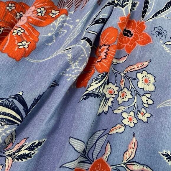 J. Jill Tropical Floral Midi lavender V Neck Dress small Vacation Asymmetric - Picture 6 of 10